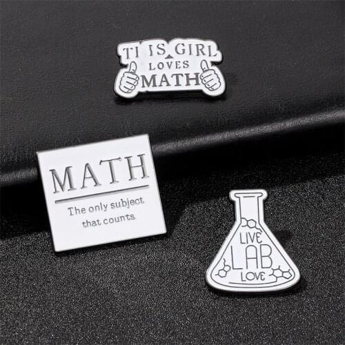 Pi Math and Science Metal Brooches Black White Simple Letters Badge Gift for Teacher Students Geek Gift