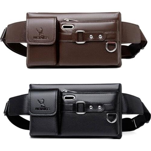 Mens Waist Bag Leather Male Fanny Pack Male Shoulder Chest Bags for Phone Travel Man Belt Pouch With Headphone Hole Dropship