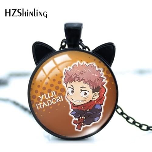 2021 New Anime Jujutsu Kaisen Pendant Necklace Lovely Cat Ear Pendants Glass Cabochon Necklaces Handamde Jewelry