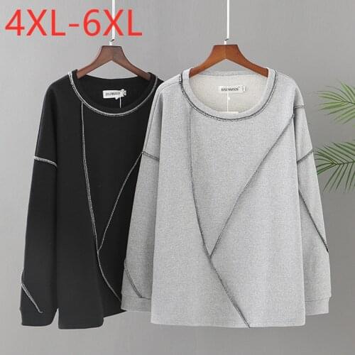 New 2021 Ladies Autumn Winter Plus Size Tops For Women Large Pullover Long Sleeve Loose Cotton Gray Thick T-shirt 4XL 5XL 6XL
