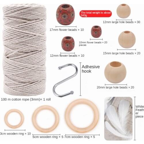 New Beaded DIY Cotton Thread Combination Set Wooden Crafts Tapestry Weaving Material Wooden Bead Feather Accessories