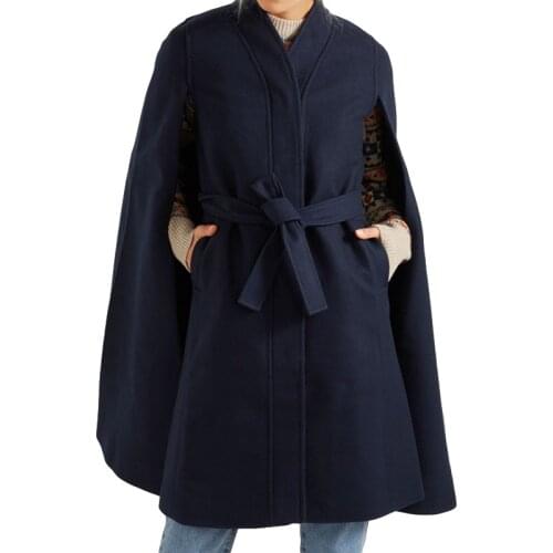 New Autumn Winter Coat Cloak Wool Jacket Poncho Women Mid-Length Office Ladies Cape Belt Overcoat Female Outwear Clothes