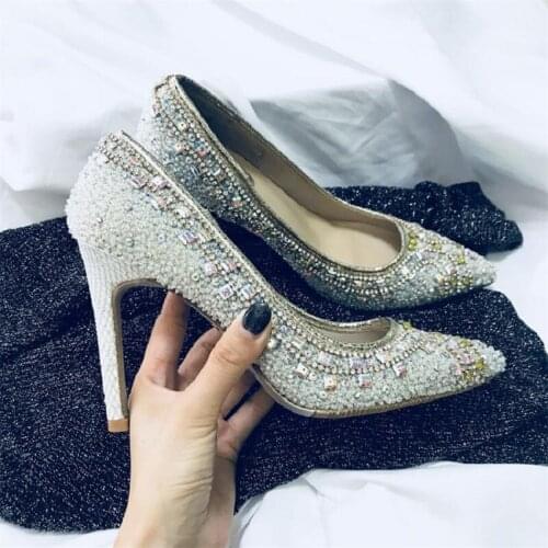 Spring new crystal pointed toe leather rhinestone stiletto high-heel bridal wedding shoes banquet dress custom-made womens shoe