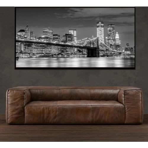 New York Brooklyn Bridge Brazil Rio de Janeiro Large Size Night View City Landscape Wall Art Picture Canvas Prints Painting