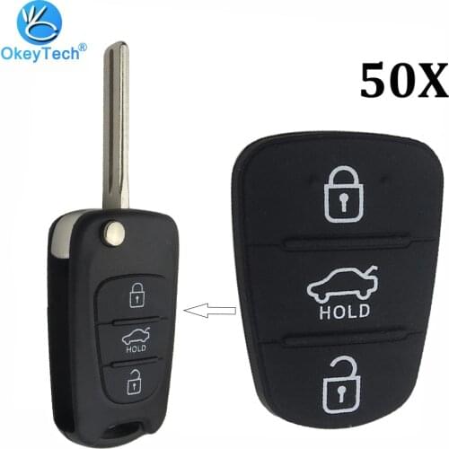 OkeyTech 50pcs/lot for Hyundai Rubber Key Button Pad Flip Folding Remote Car Key Shell Cover Case Fob Pads for I30 IX35 I20 K2K5