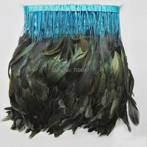 Wholesale!10Meters/Lot!Height 6-8" 15-20cm SKY BLUE Stripped Coque Tail Feather Trim,Blue Rooster Feather fringe,good quality
