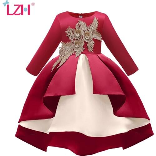 LZH Girls Dresses 2020 Autumn Winter New Childrens Clothing Embroidered Red Long Sleeve Princess Dresses New Year Party Dress