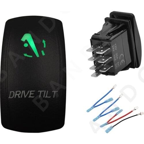 DRIVE TILT 7P (ON)-OFF-(ON) DPDT Green LED Light Laser-Etched Rocker Switch for the Car Boat Marine Yacht ARB RV,Jumper Wires