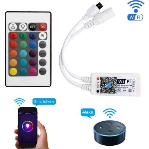 Smart Wifi IR RGB RGBW LED Controller Dimmer DC 5V-28V Timer Music Voice Magic Home APP Controller Work with Alexa Assistant