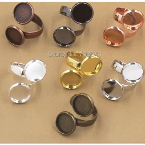 Blank Open Rings Settings with 10mm 12mm Double Round Bezel Glass Cameo Cabochon Bases Lover Rings DIY Findings Multi-color