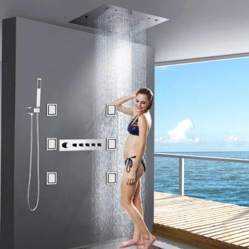 Modern Luxury Bathroom Showers Mixer With Thermostat Rainfall LED 80*60cm Large ShowerHead Stainless Steel 6PCS Jacuzzi SPA Bath