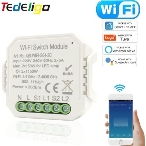 2Gang Smart Life WiFi Light Switch 220V Breaker Tuya APP Wireless Remote Control Timer Module DIY Work With Google Home Alexa