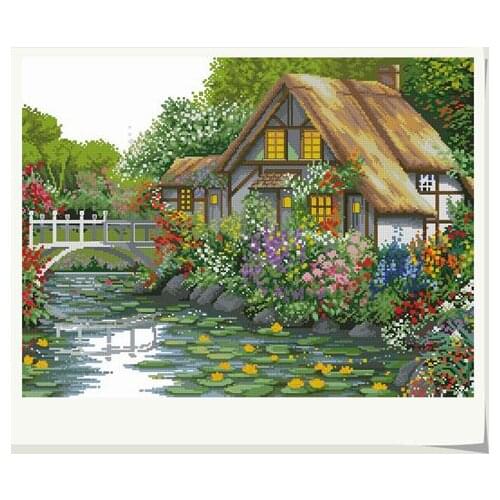Cross stitch Handmade 14CT Counted Canvas DIY,Cross-stitch kits,Embroidery Landscape-A charming summer afternoon 55-44