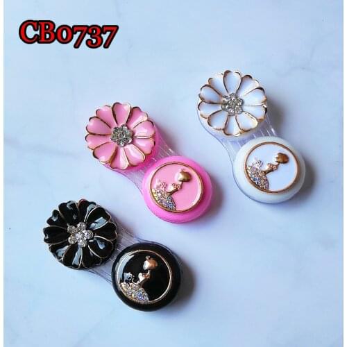High Quality Contact Lens Case Girl and Flower Diamond Pocket Box Convenient Travel Box for Lenses Container CB0737