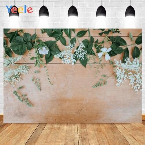 Yeele Color Wooden Board Green Leaves White Flowers Beautiful Background Photophone Photography for Decoration Customized Size