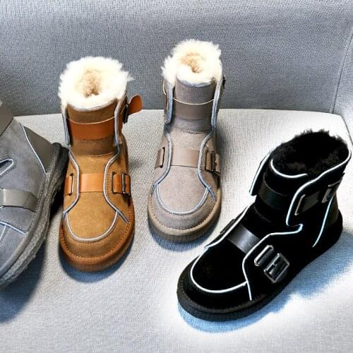 2021 Winter New Snow Boots Womens Velvet Warm Cotton Shoes Non-Slip Motorcycle Shoes Bread Shoes Matte Leather Ugg
