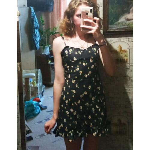 Free shipping Daisy Floral Dress Casual Womens Dresses Beach Outing Thin chiffon Female Short Mini Dress verano De Mujer Jurk