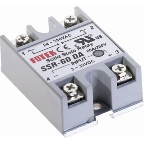 1pcs SSR-60DA 60A Solid State Relay Module 3-32V DC Input 24-380VAC