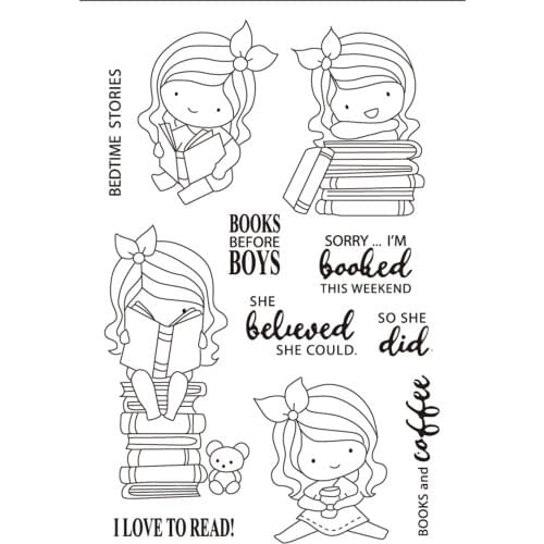 11x16 Girl reading a book Transparent Clear Silicone Stamp Seal for DIY scrapbooking photo album Decorative clear stamp