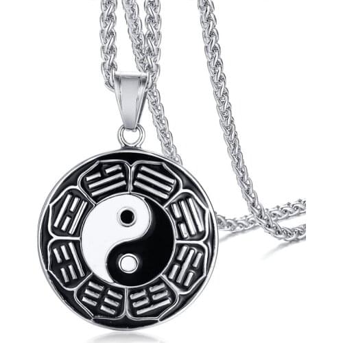 2021 Religion Taoism Jewelry Titanium Steel Epoxy Yin Yang Tai Chi Bagua Black Suitable For Mens Creative Pendant Necklace