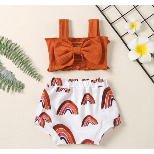 2021 Baby Girl Clothes Sets Summer Orange Rainbow Children Clothing Suit 0-3 Years Old Sleeveless Newborn Outfit 2pcs Infant Ins