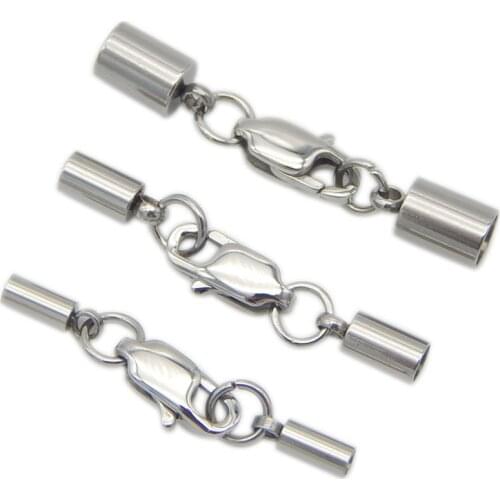 5pcs/lot Stainless Steel End Caps Lobster Clasps Jump Rings Connectors Fit Round Bracelets Leather Cord DIY Bracelet Jewelry