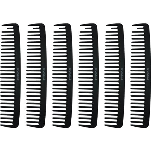 8 Inch Detangling Comb,6Pack Black Carbon Fiber & Large wide Tooth Detangle Comb for Wet and Dry Hair, Straight Curly Hair