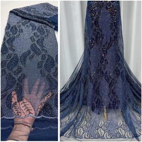 African french net lace fabric SYJ-18868 lace high quality embroidery beaded Nigerian tulle mesh lace fabrics