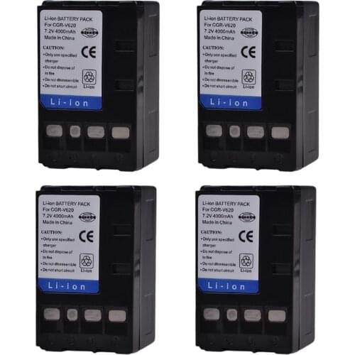 AsperX 4000mAh 4pcs CGR-V620 CGR V620 CGRV620 Battery for Panasonic NV-RX14 NV-RX17 NV-RX18 NV-RX24 NV-VC, NV-RX Battery