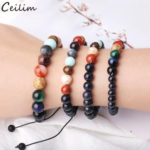 2020 New Adjustable Natural Stone Beaded Energy Bracelet Universe Solar System Planets Bracelets Women Men Gifts Yoga Jewelry