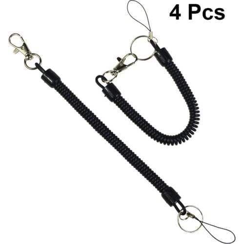 4pcs Keyrings Stretchy Spiral Keyring TPU Keychain Spring Retractable Key Holder Black for Camping Hiking Fishing