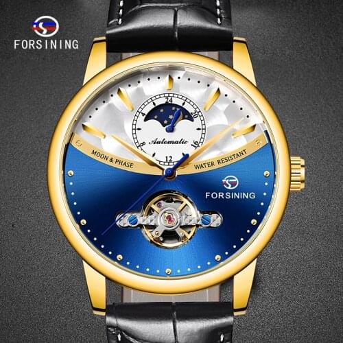 FORSINING New Brand Leather Strap Top Fashion Male Black Wristwatch Mechanical Male Watches Toubilion Mens Watches Top Luxury