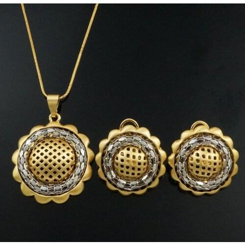 Dubai gold necklace set for women stud earrings jewellery pendants necklace wedding jewelry sets indian jewelry