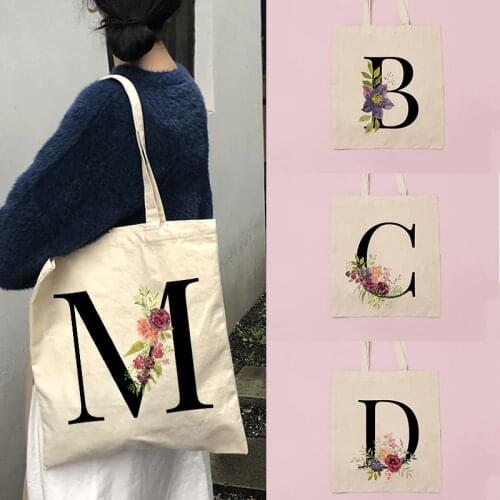 Summer New Flower Letter Bolsa Feminina Shoulder Canvas Bags Cotton Canvas Shopping Bag Totes Large Capacity Cute Fun Handbag