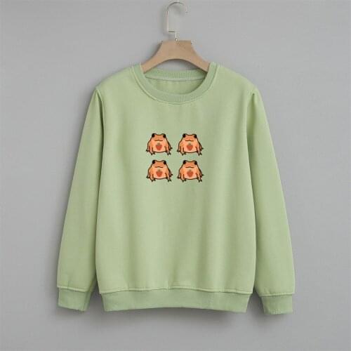 Harajuku Funny Frog Cartoon Hoodie Women Korean Long Sleeve Oversized Streetwear Pullover Cotton Sweatshirts Kpop Clothes Tops