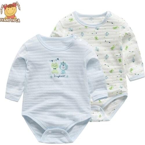 2pcs/set Baby Jumpsuit Cotton Spring And Autumn long-sleeve Thin Cartoon Printed Slub Cotton jumpsuit