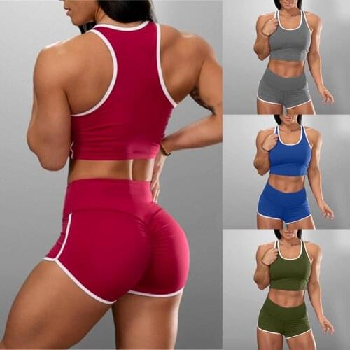 Summer Sexy Women Set 2 Pieces Women Tracksuit Crop Top Camisole Tanks High Waist Shorts Fifth Pants for Gym Sports Womens Sets