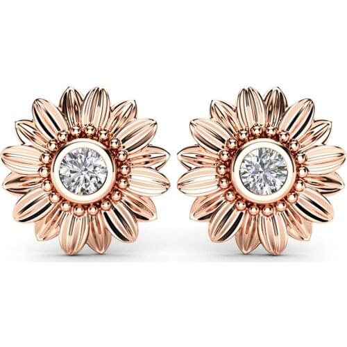 Huitan Cute Sunflower Stud Earrings with Daisy Design Clear Cubic Zirconia Prong Setting Fashion Party Earrings for Women Girls