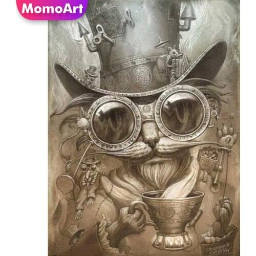 MomoArt 5D DIY Diamond Painting Cat Animal Picture Rhinestones Diamond Mosaic Black White Cross Stitch Embroidery Home Decor