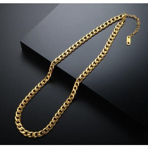 ZMFashion Mens Cuban Link Chain Necklace Stainless Steel Vintage Punk Hip Hop Clavicle Choker Gold Plated Jewelry For Women Men