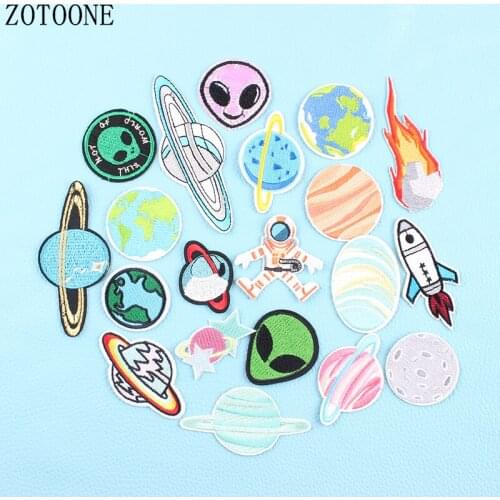 Cartoon Alien Planet Astronaut Patches Clothes Stickers Iron On Embroidered Patch Diy Cute Kids Fire Badge Parches For Clothing