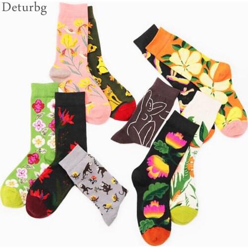 Deturbg Swag Cute Socks Cotton Happy Weed Socks Unisex Streetwear Casual Floral Animal Printing Funny Mid Tube Socks sokken NW06