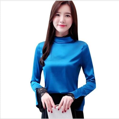 2019New Arrival Spring Women Blouses Patchwork Lace Casual Blouses Female Stand-Collar Autumn Bottom Blouses Mujer Hot SaleQ1295