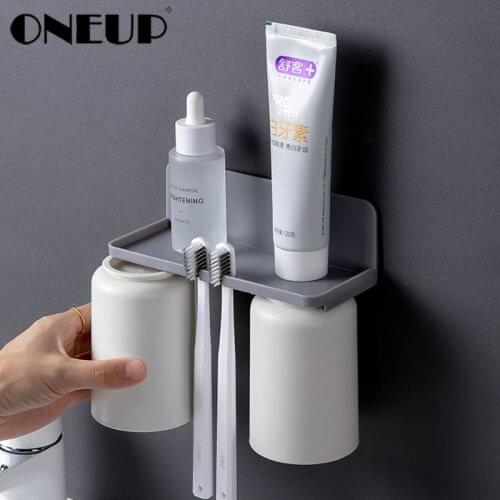 ONEUP New Magnetic Toothbrush Holder Free Punching Household Mouthwash Cup Multi-Hanging Storage Rack Bathroom Accessories Set