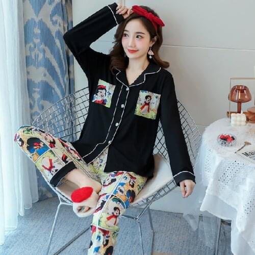 Kawaii Femme Underwear Pijamas Spring Women Lovely Homewear Pjs Pajamas For Women Winter Sleepwear Casual Cotton Long Home Wear