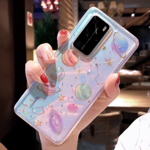 Planet Glitter Star Phone Case For Samsung S21 S10 Plus A51 A71 S20 FE A21S A42 A50 A70 Note 20 Ultra Soft Epoxy Phone Cover Bag