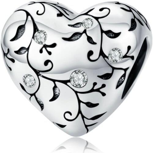 REBEKE Vintage Heart Shaped Zircon Beads 925 Sterling Silver Fit bangle Original Bracelet charms 925 Silver Jewelry charm