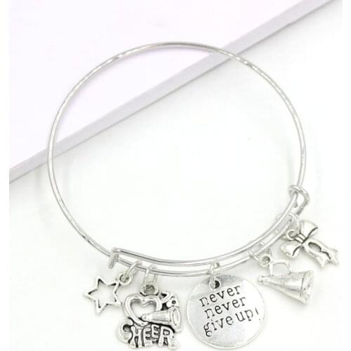 Adjustable Expandable Wire Bangle I Love to Cheer Charm Bracelets For Women Jewelry Cheerleader Gifts Pulsera