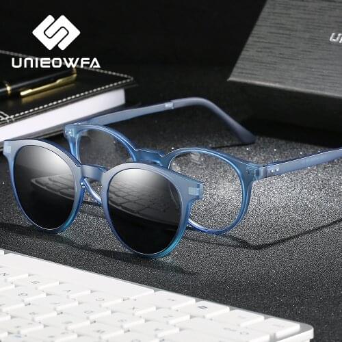 Retro Round Myopia Prescription Glasses Women Polarized Magnet Clip On Sunglasses Men Optical Progressive Eyeglasses Clear Lens
