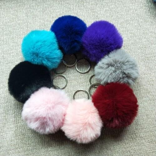 Christmas Gift Artificial Rabbit Fur Ball Plush Fuzzy Fur Key Chain POM POM Keychain Car Bag Keychain Key Ring Pendant Jewelry
